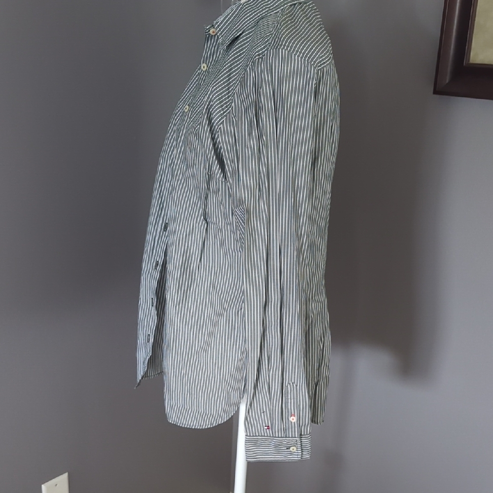 Tommy Hilfiger Grey and White Striped Button Down Shirt - Picture 3 of 11